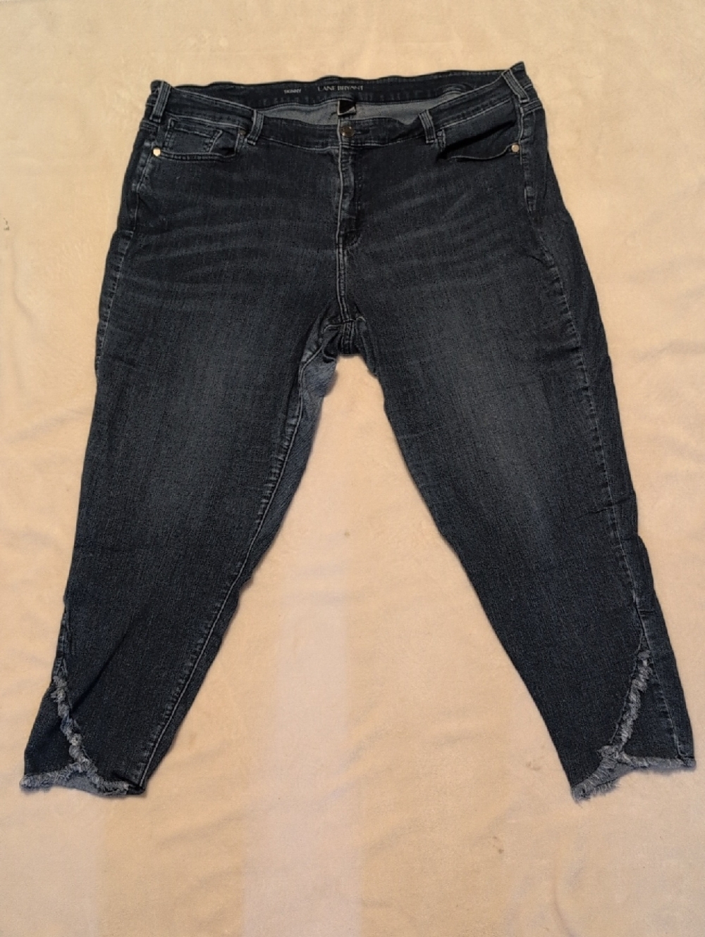 Lane Bryant Dark Blue Wash Cropped Frayed Hem High-rise Skinny Jeans Size 24 R